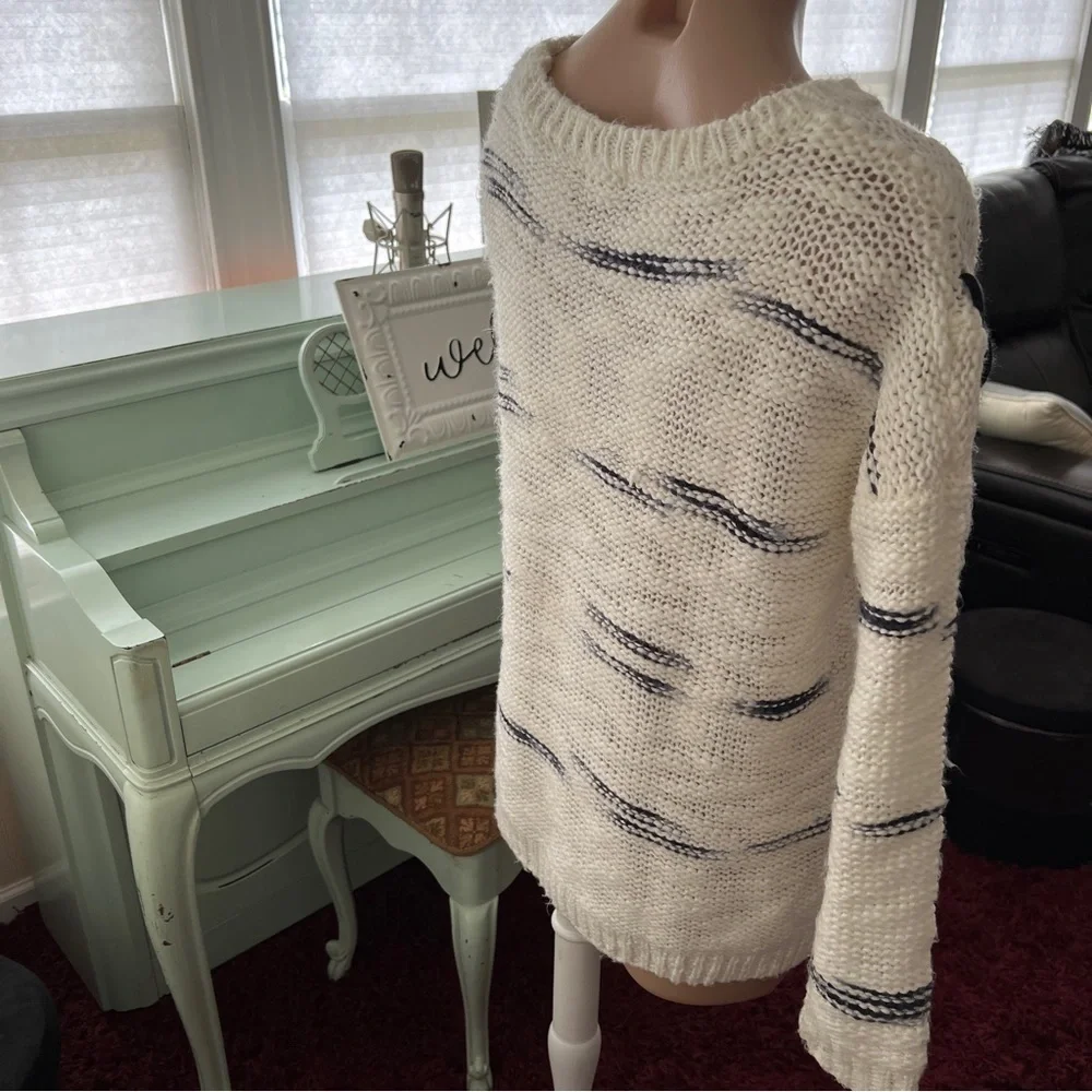 Rebecca Elliot white black fringe sweater
